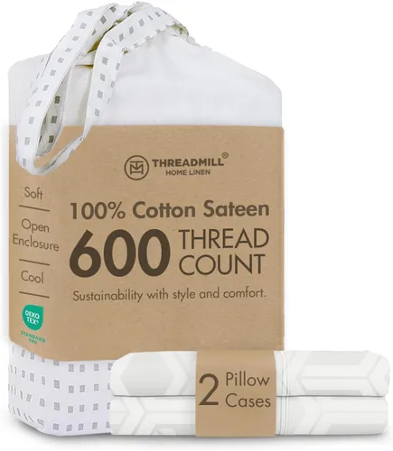 Vista 10 de Threadmill Home Linen Fundas de Almohada Estándar - 100% Algodón Natural 600 Número de Hilos, Juego de 2 Fundas de Almohada Damasco Gris Oscuro