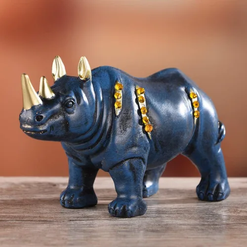 Vista 3 de BRASSTAR Estatua de rinoceronte de resina Estatua de animales de rinoceronte figura coleccionable Regalo coleccionable Decoración de oficina en casa