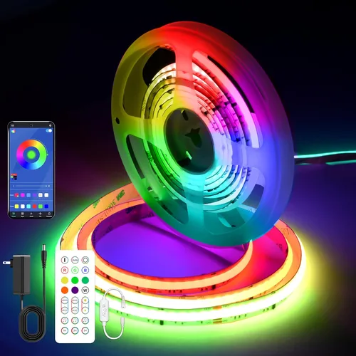 Vista 7 de AXMOTUT Tira de luces LED Bluetooth RGB COB, tira de luz LED regulable de 12 V de 9.8 pies con aplicación inteligente y control remoto