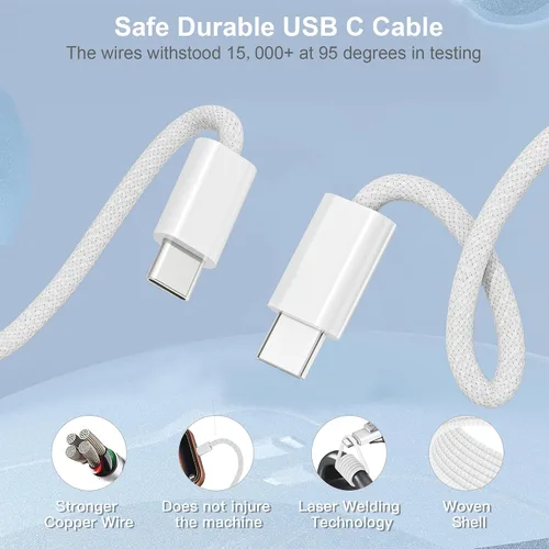 Vista 5 de Cargador súper rápido USB C de 45 W, paquete de 2 bloques de carga dual USB C para iPhone con cable trenzado tipo C a C de 3.3 pies de carga rápida
