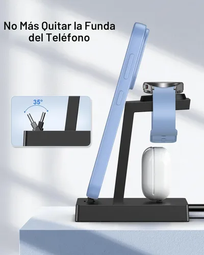 Vista 4 de NANAMI Estación de carga 3 en 1 USB C de 30 W para dispositivos Samsung Negro