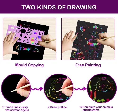 Vista 3 de FUNNYB&G Kit de 100 piezas de arte de papel para rascar arco iris