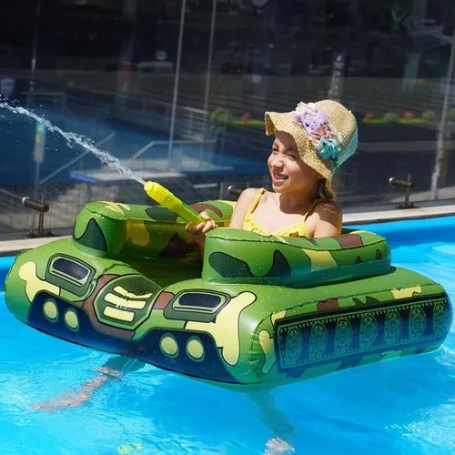 Vista 10 de Flotadores de Piscina de Tanque Inflables para Niños – Jasonwell Flotadores de Piscina para Niños Pequeños Tanque de Piscina con Cañón de Agua
