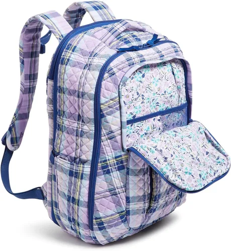 Vista 4 de Vera Bradley Mochila grande de algodón para mujer, Cuadros de amatista - Algodón reciclado