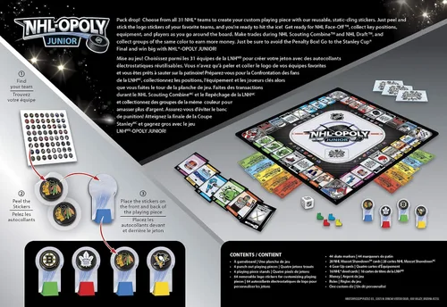 Vista 2 de MasterPieces Juego de mesa NHL Opoly Junior, para 2-4 jugadores, a partir de 6 años