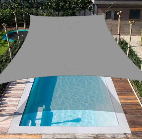 Vista 8 de Toldo tipo vela rectangular de 10 x 15 pies, toldo para exteriores, cubierta de bloqueo UV, borde curvado con anillos en D, tela permeable