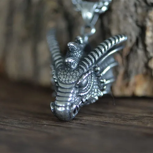 Vista 3 de Collar punk de acero inoxidable 3D Viking Dragon Collar para hombres Taliman Jewelry