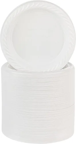 Vista 7 de BluShine Paquete de 250 platos de plástico blanco de 6 pulgadas, desechables, fuertes y resistentes