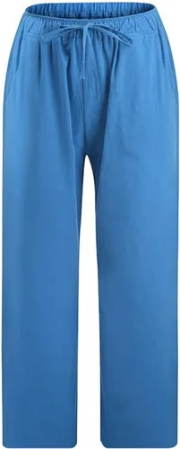 Vista 2 de YOLAI Pantalones capri para mujer, estilo casual, de verano, con cordón elástico, cintura alta, de lino, recto, pierna ancha, pantalones recortados