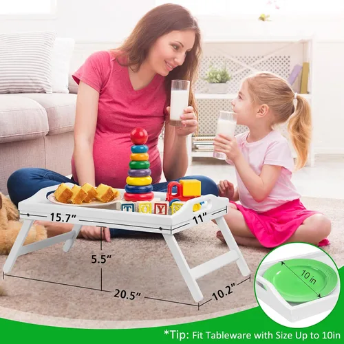 Vista 3 de Bandeja de cama con patas plegables y asas, bandeja de comida para desayuno, uso en sofá, cama, para comer, dibujar, servir alimentos, como