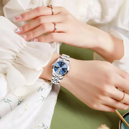 Vista 8 de OLEVS Reloj de pulsera para mujer, pequeño reloj de pulsera de acero inoxidable para mujer, reloj analógico de cuarzo para mujer