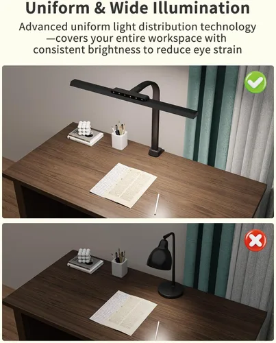 Vista 2 de Lámpara de escritorio con abrazadera para oficina en casa, luz brillante de 24 W con adaptador Touch Control Computer Lights, Flexible Gooseneck