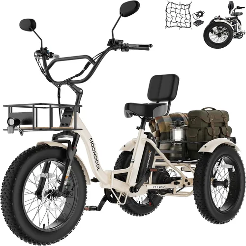 Vista 8 de MOONCOOL Triciclo eléctrico plegable para adultos, Etrike de aluminio de 20 pulgadas, clasificado 500 W, batería extraíble de 48 V frenos de disco