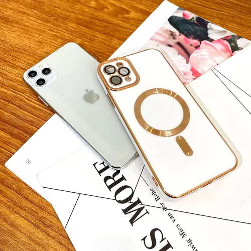 Vista 2 de OOK Magnatic - Funda para iPhone 11 Pro Max [compatible con MagSafe] protector completo de lente de cámara con borde electrochapado dorado, TPU