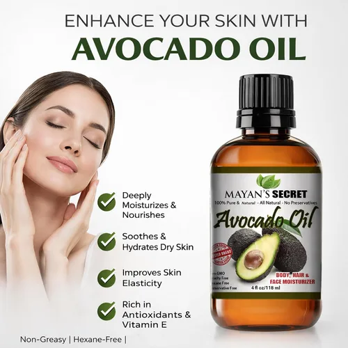 Vista 6 de Mayan's Secret - Aceite de aguacate para cabello y piel - Hidratante facial natural para piel seca - Aumento de colágeno para el envejecimiento