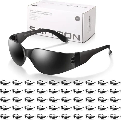 Vista 11 de 100 paquetes de gafas de seguridad teñidas, gafas protectoras resistentes a arañazos e impactos, lentes de policarbonato de humo oscuro para Paquete