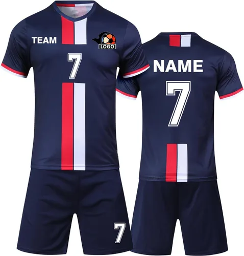 Vista 16 de Camiseta de fútbol personalizada para niños/niños/niñas/hombres/mujeres, camiseta y pantalón corto de fútbol personalizado con número de nombre