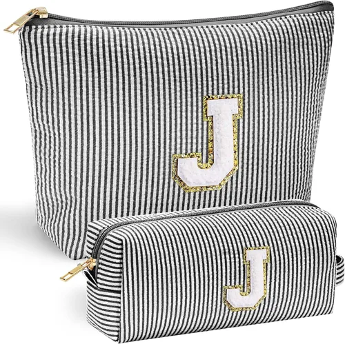 Vista 47 de YOOLIFE Regalos del Día de la Madre para Mujeres, Bolsa de Maquillaje con Iniciales, Bolsa de Maquillaje para Viaje, Bolsa de Maquillaje Negro