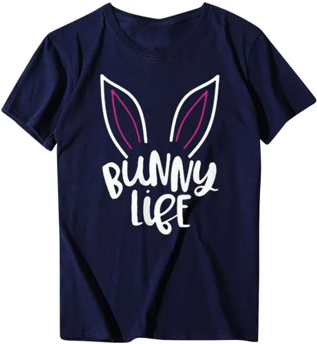 Vista 6 de Blusa de manga corta para mujer, cuello redondo, temperamento, para verano, ajustada, con estampado de Pascua