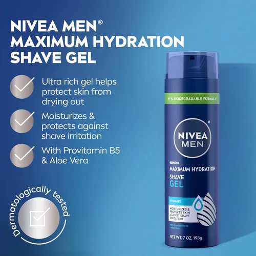 Vista 3 de NIVEA MEN Gel de afeitado de hidratación máxima con aloe vera y provitamina B5, paquete de 3 latas de 7 onzas