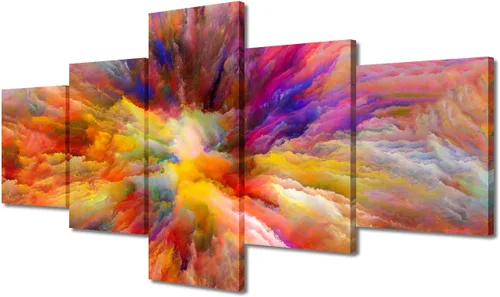 Vista 58 de Pintura en lienzo colorida para sala de estar, 5 paneles, impresiones abstractas sobre lienzo, arte de pared para sala de estar, dormitorio