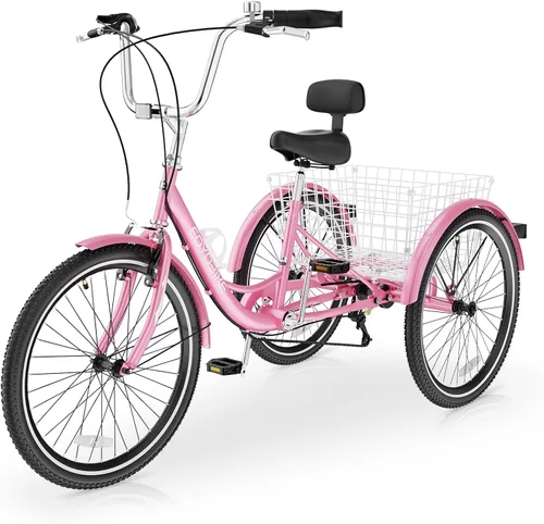Vista 15 de Slsy Triciclo para adultos de 7 velocidades, 20/24/26 pulgadas, bicicleta de 3 ruedas para adultos con cesta de compras grande, capacidad de 350