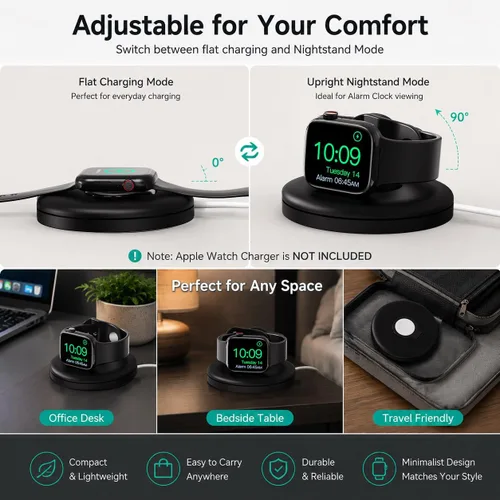 Vista 4 de PZOZ - Soporte de carga para Apple Watch, gestión de cables, base para Negro