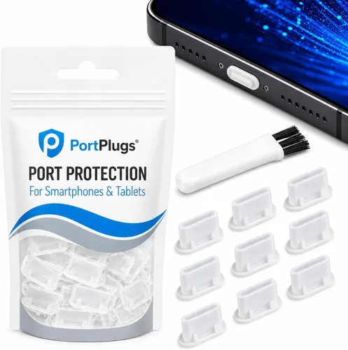 Vista 12 de Tapones antipolvo USB C, paquete de 10 con cepillo de limpieza, cubiertas Negro