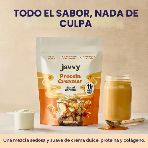 Vista 8 de Javvy Protein Coffee Creamer, caramelo salado, sin lácteos