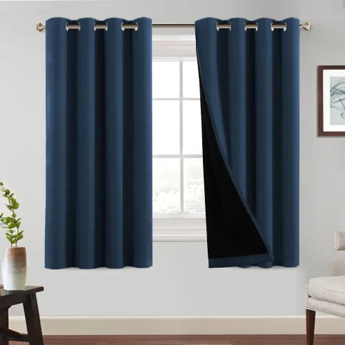 Vista 44 de Cortinas 100% opacas de 54 pulgadas de largo, completamente opacas, tratamiento de ventanas, cortinas forradas con aislamiento térmico con forro Azul