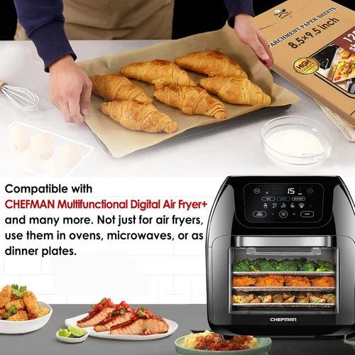 Vista 4 de Forros desechables para freidora de aire CHEFMAN, 125 hojas de papel pergamino compatibles con accesorios para freidora de aire Instant Pot