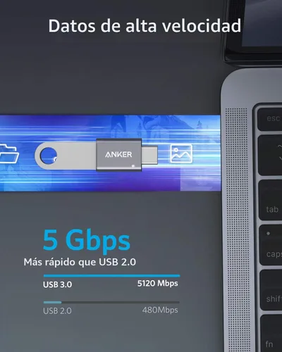 Vista 3 de Anker Adaptador USB C (paquete de 2), adaptador USB C a USB, transferencia de datos de alta velocidad para MacBook Pro 2020, iPad Pro 2020, Samsung