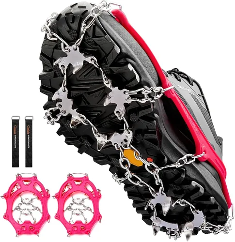 Vista 10 de Crampones para la nieve o el hielo, mejor tracción, buen agarre para botas, para hombre o mujer, antideslizantes, con 19 puntas de acero inoxidable