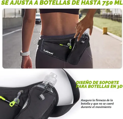 Vista 6 de Cinturón para Correr, Cinturón de Hidratación Impermeable con Soporte para Botella de Agua, Riñonera Reflectante Ajustable Compatible para Teléfono
