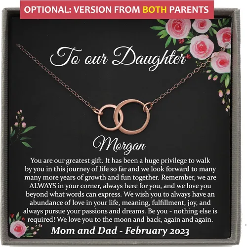 Vista 64 de Collar de hija relleno de oro de mamá o papá, collar clásico de perlas blancas con mensaje significativo, listo para regalar