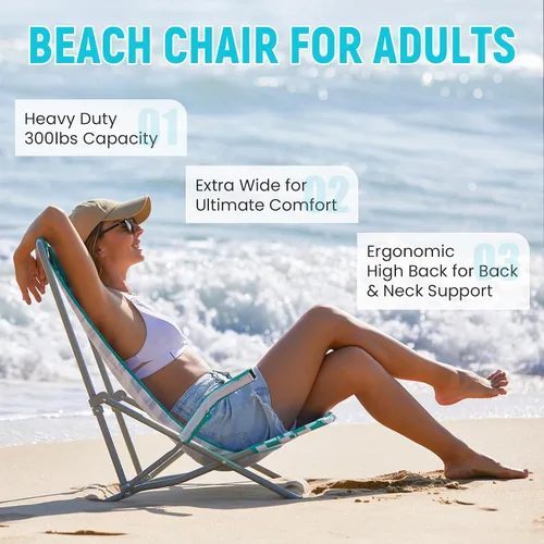 Vista 3 de #WEJOY Silla de playa de respaldo alto para adultos, sillas de playa resistentes para adultos con reposacabezas, silla portátil ligera para acampar