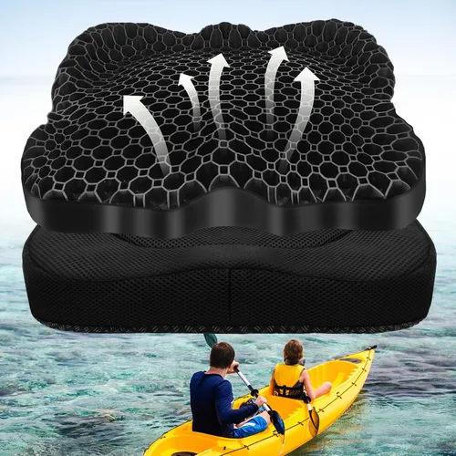 Vista 9 de NEW-Vi Cojín antideslizante para asiento de kayak, cojín de gel doble grueso, cojín de asiento de gel impermeable para kayak, alivio del dolor