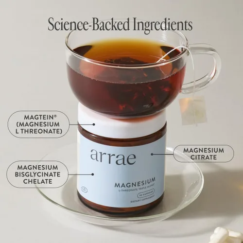 Vista 3 de Arrae Suplemento de magnesio, glicinato de magnesio, citrato y L-treonato, 250 mg, ayuda al estado de ánimo, sueño, nervios y músculos, 90 cápsulas