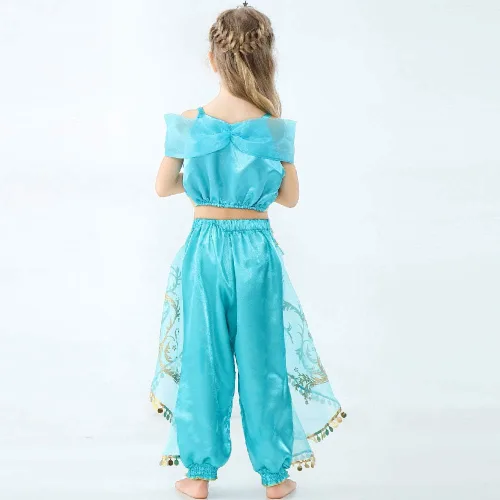 Vista 5 de Disfraz de princesa árabe para niñas con accesorios para la cabeza, accesorios de disfraces para Halloween, cumpleaños, fiesta de Navidad