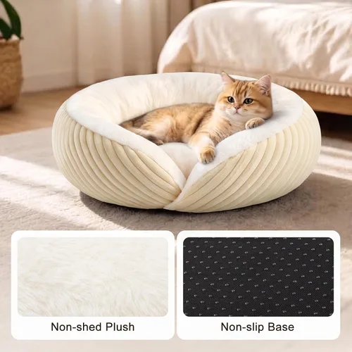 Vista 6 de Tovve Cama para gatos en interiores, sofá cama redonda lavable para gatitos Crema