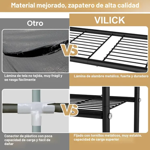 Vista 5 de VILICK Zapatero de 3 niveles de 33 pulgadas de ancho, organizador de Negro