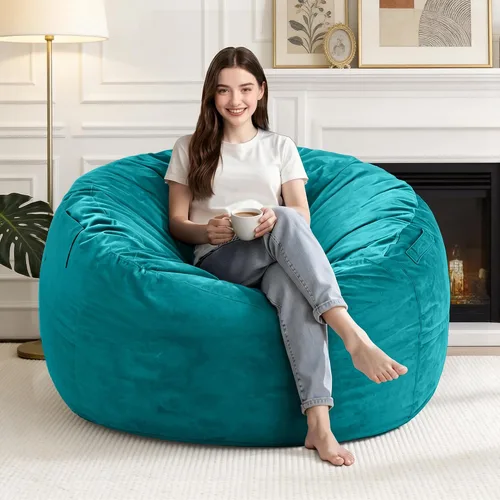 Vista 28 de Silla Puf de 2 Pies con Funda de Terciopelo Ultra Suave Sofá Puf con Espuma con Memoria Sillas Puf de Tamaño Grande Sofá Perezoso para Dormitorio