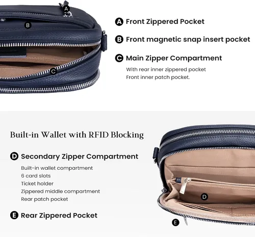 Vista 6 de befen Bolsos cruzados de cuero genuino para mujeres, carteras con billetera RFID incorporada para mujeres, bolso de hombro para cámara, carteras
