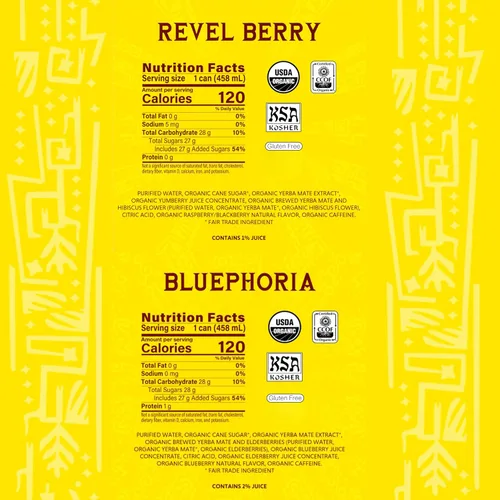 Vista 2 de Guayakí - Paquete alternativo de bebida orgánica Yerba Mate Clean Energy, sabor Revel Berry & Bluephoria, 15.5 onzas (paquete de 24), 150 mg