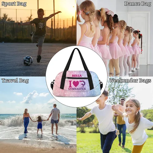 Vista 6 de Bolsa de baile personalizada para niña, bolsa de lona deportiva personalizada, bolsas de fin de semana, bolsa de viaje para gimnasia y teñido
