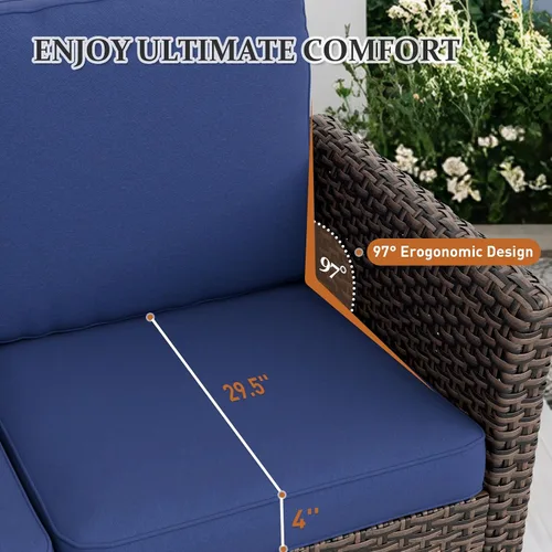 Vista 4 de Sofá de mimbre para patio, sofá de muebles de exterior Marrón/Azul