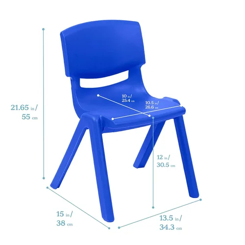 Vista 3 de ECR4Kids Silla Escolar Apilable de 12 Pulgadas de Plástico, Muebles para Aula, Azul, Paquete de 4