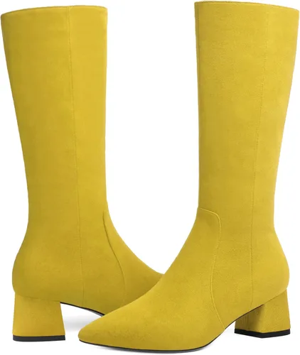 Vista 6 de MOVINSTEPS Botas de tacón bajo grueso con cremallera y puntera puntiaguda para mujer, de 2.0 in