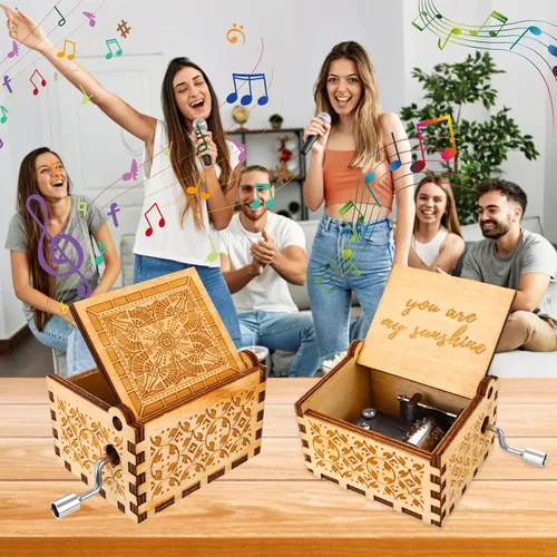 Vista 7 de cobee You are My Sunshine - Cajas de música de manivela, cajas de música de madera, mini caja de música clásica de madera vintage, regalo