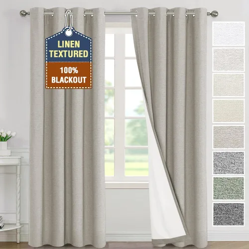 Vista 12 de H.VERSAILTEX Cortinas 100% de opacidad para dormitorio, con aislamiento térmico, cortinas texturizadas de lino con bloqueo de luz completa, cortinas